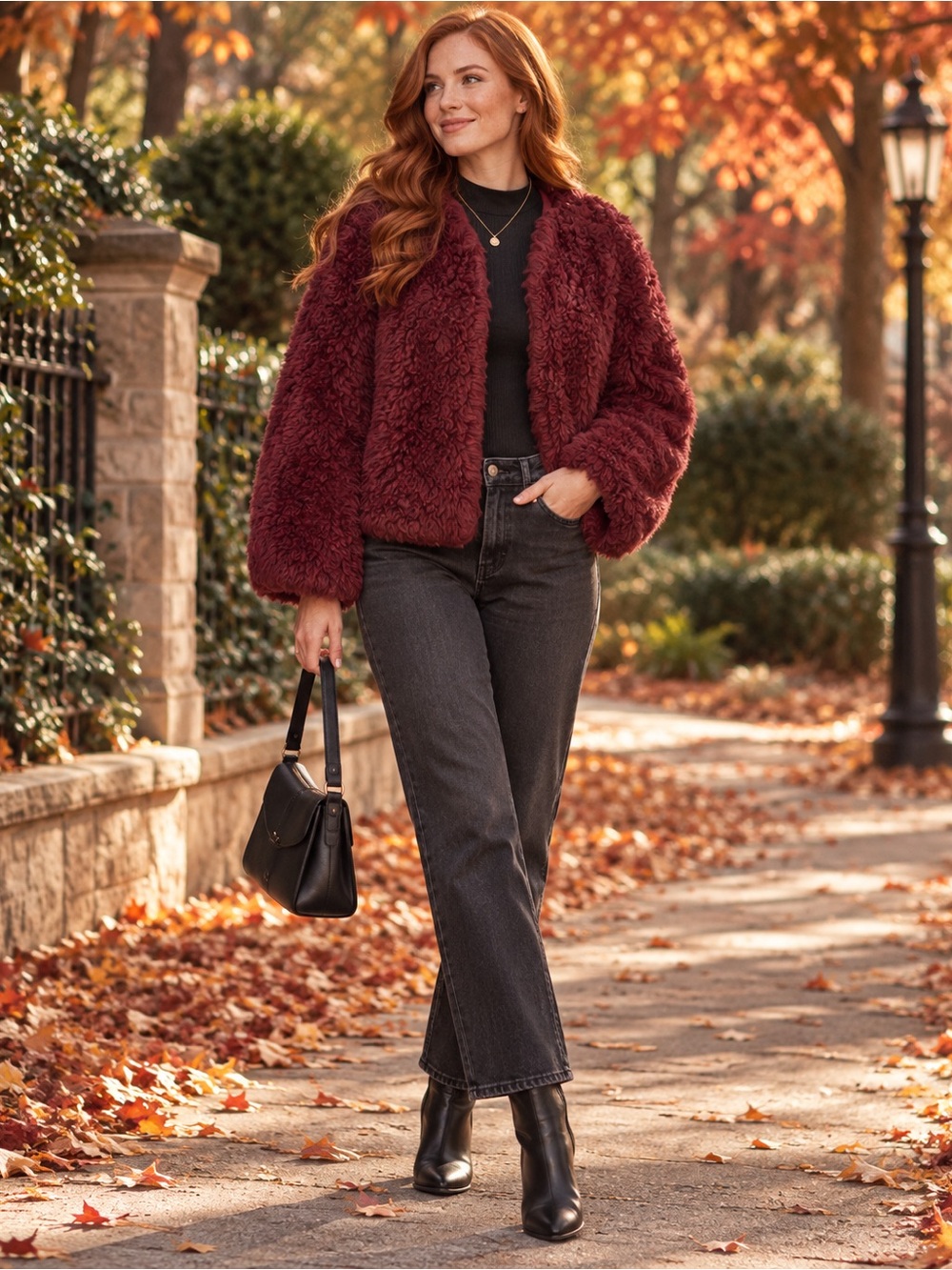 Simply Vera Vera Wang Women’s XL Burgundy Faux Fur Jacket Plush Open Front